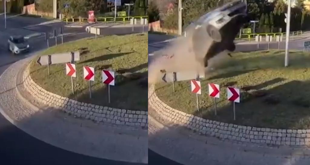 VIDEO: Automóvil choca y sale volando tras conducir a exceso de velocidad