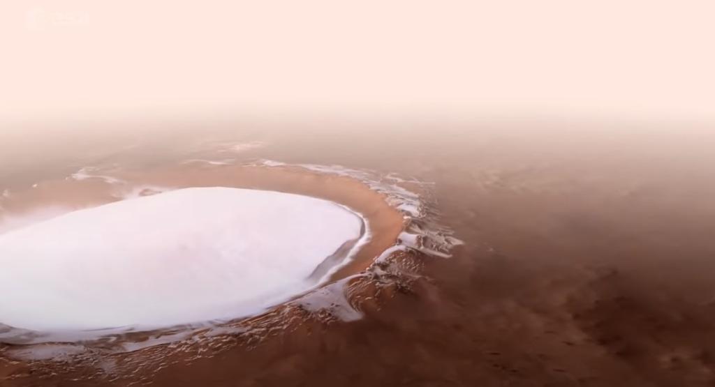 VIDEO: Así se ve el cráter Korolev cubierto de nieve en Marte