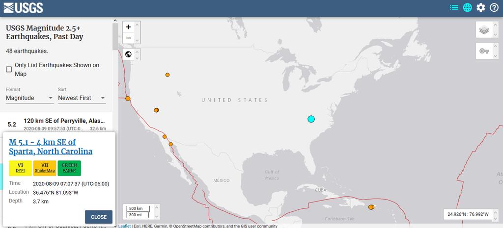 Registran sismo de magnitud 5.1 en Carolina del Norte