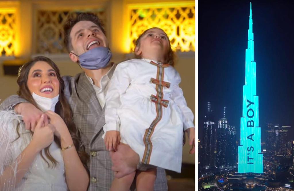 Influencers revelan el género de su bebé en la torre más alta del mundo