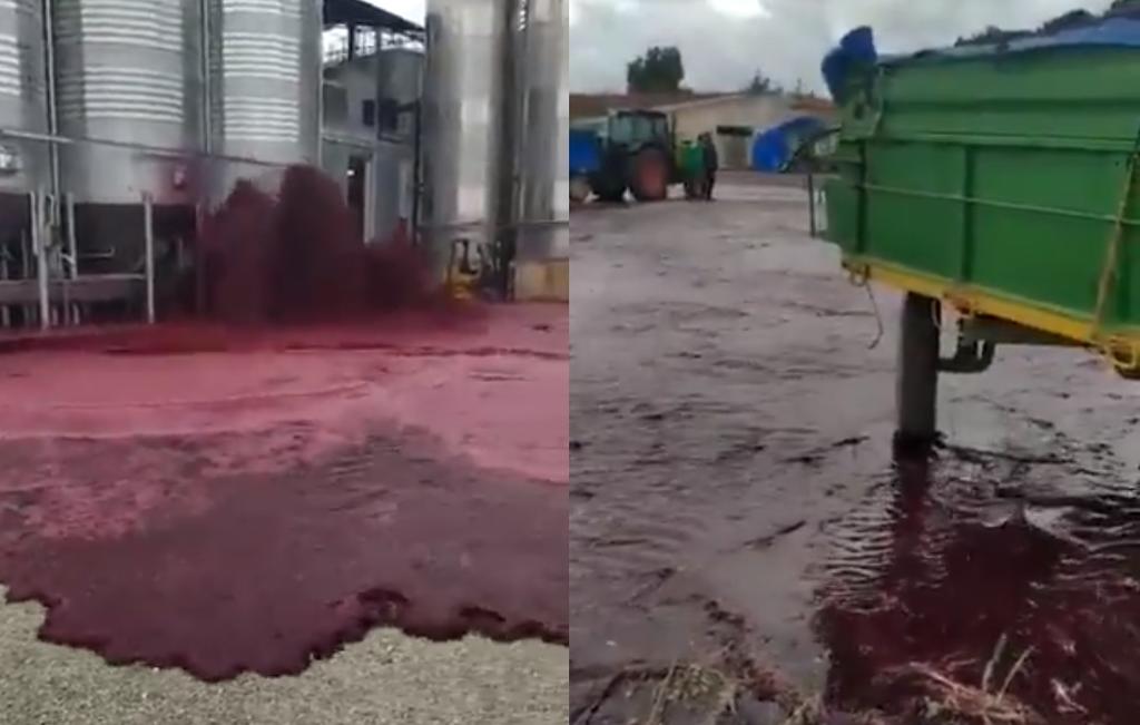 Miles de litros de vino inundan una bodega en España