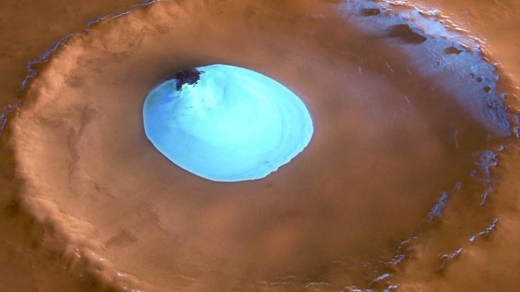 Descubren lagos de agua salada en el polo sur de Marte