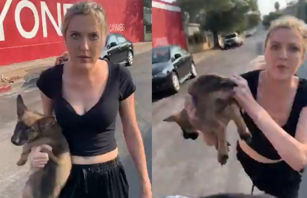 Mujer agrede a cachorro mientras lanza insultos racistas a hombre