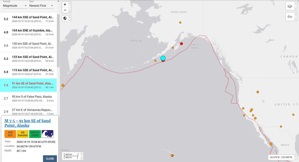Registran sismo de magnitud 7.5 en Alaska; emiten alerta de tsunami