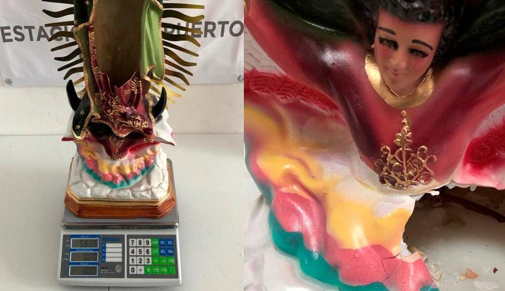 Encuentran 5 kilos de crystal dentro de figura de la Virgen de Guadalupe