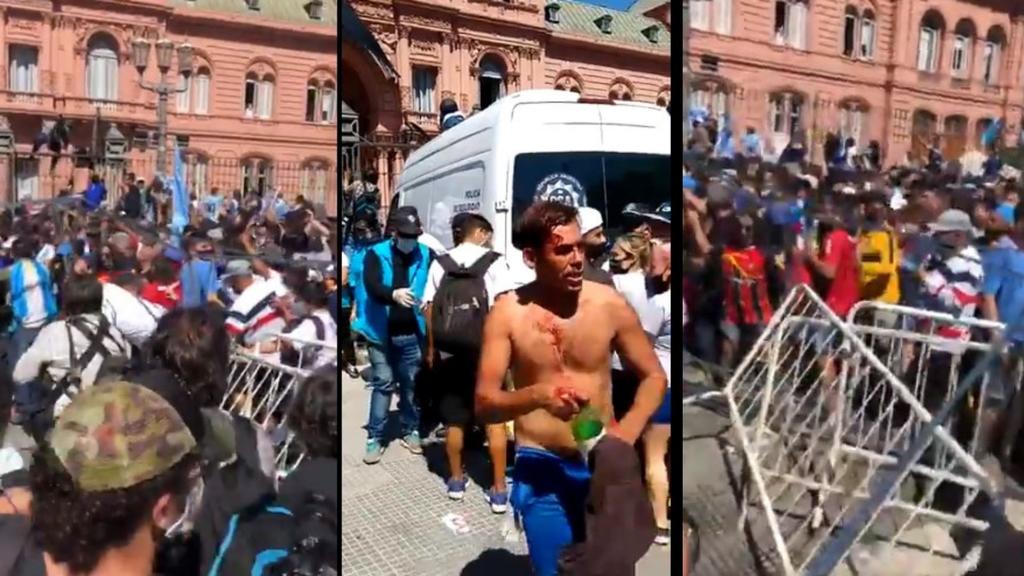Videos del caos durante el velatorio de Maradona