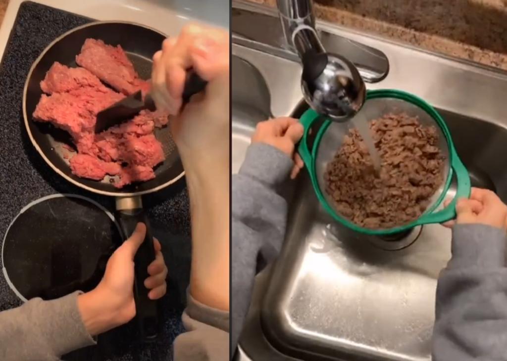Video de joven que ‘enjuaga’ carne molida ya preparada genera disgusto