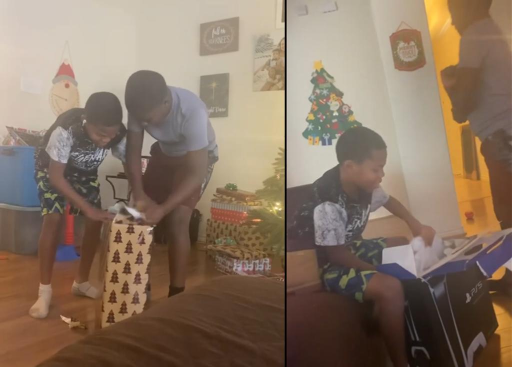 Padres hacen broma a sus hijos dejándoles abrir antes los regalos navideños