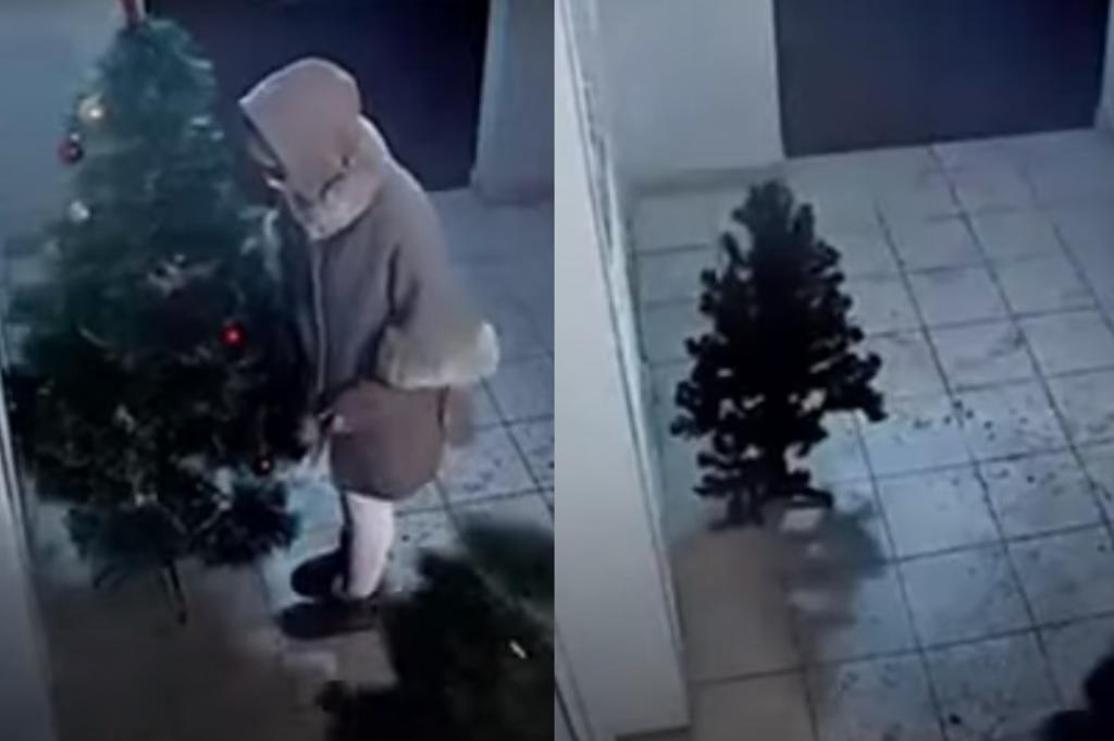 Al estilo del 'Grinch', mujeres roban árbol navideño y lo remplazan por uno pequeño