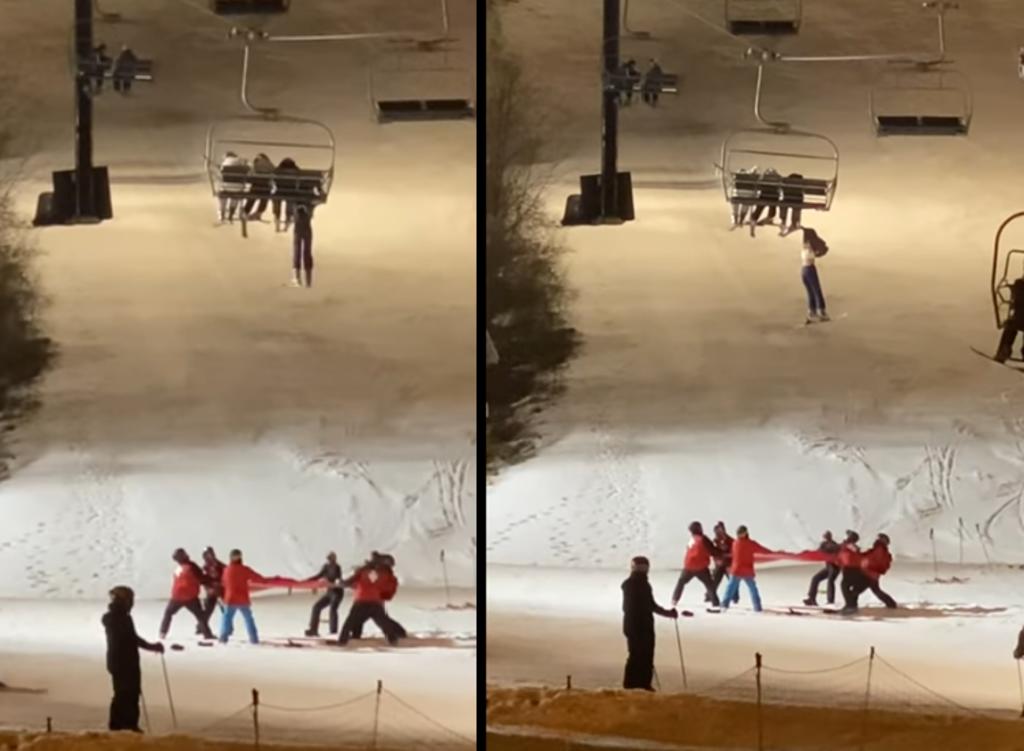 Rescatan a esquiadora tras quedar colgando de una silla de teleférico