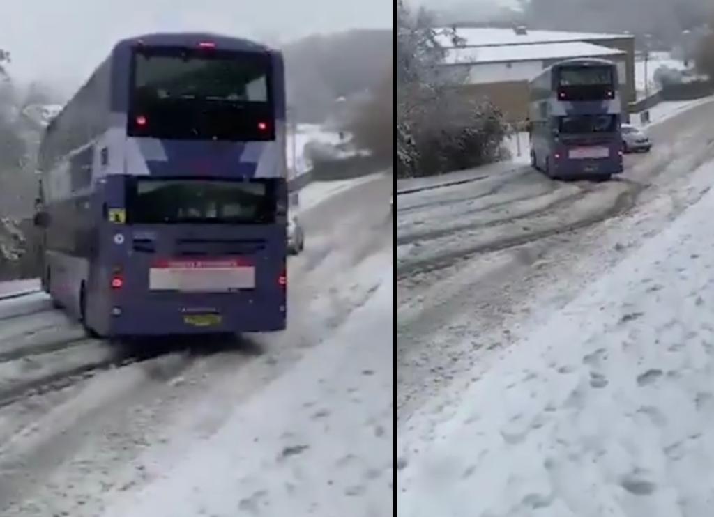 Autobús patina sin control en una carretera nevada