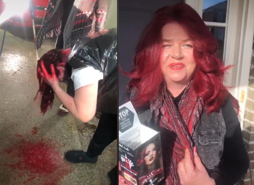 Mujer se hace viral al quitarse el tinte de cabello en un lavado de autos