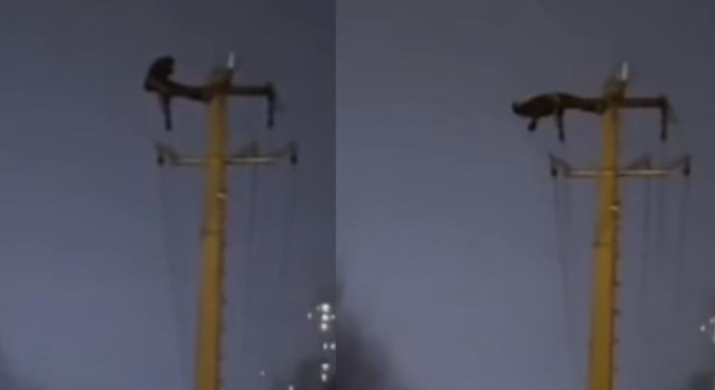 Hombre provoca apagón tras ejercitarse en poste eléctrico en China