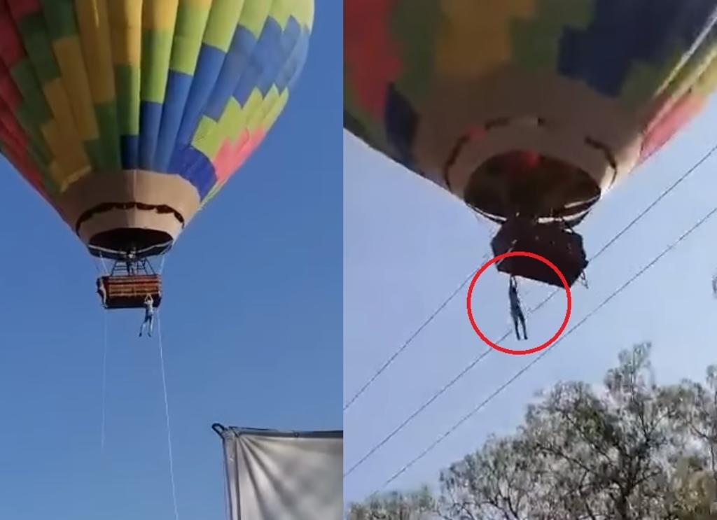 VIDEO: Hombres terminan colgados de un globo aerostático en Teotihuacán
