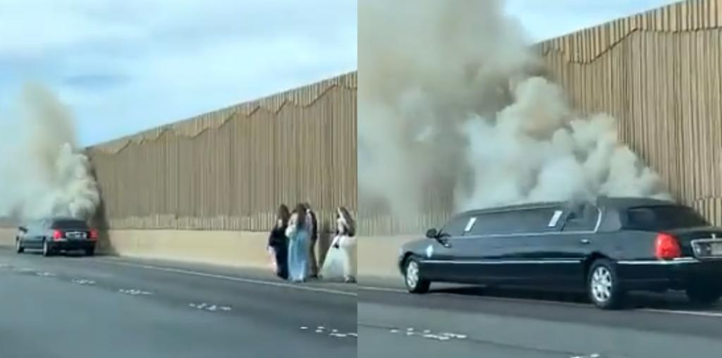 Limusina que transportaba a una novia se incendia camino a la boda