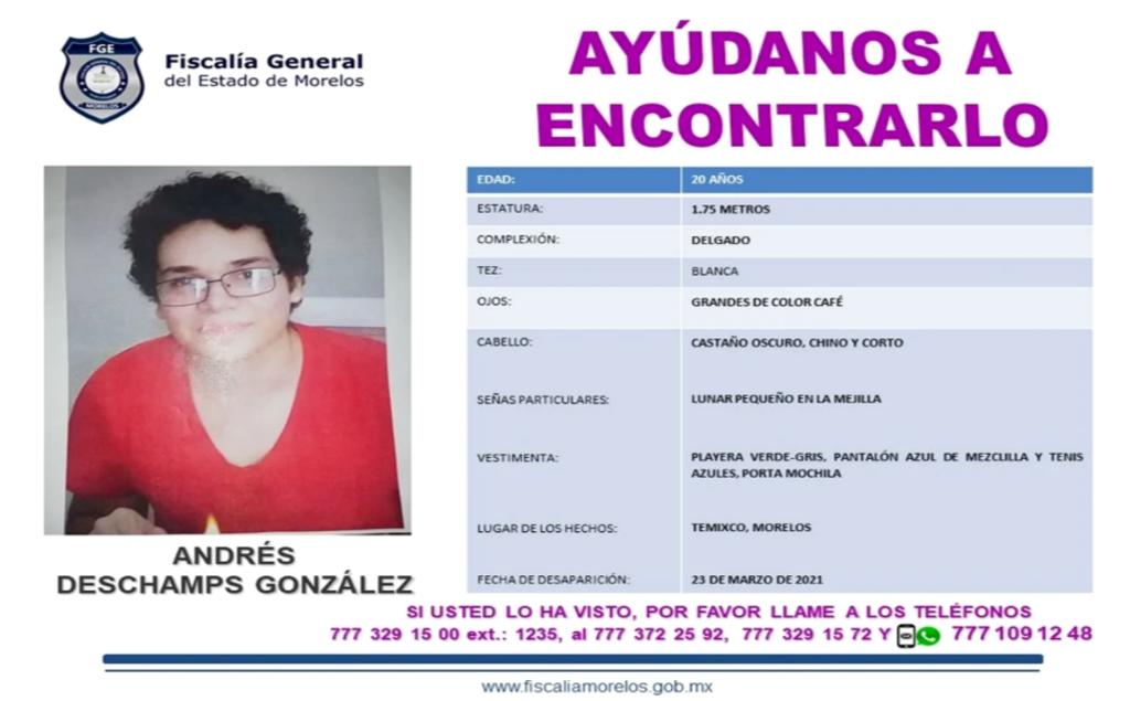 Buscan a Andrés Deschamps, desaparecido en Morelos