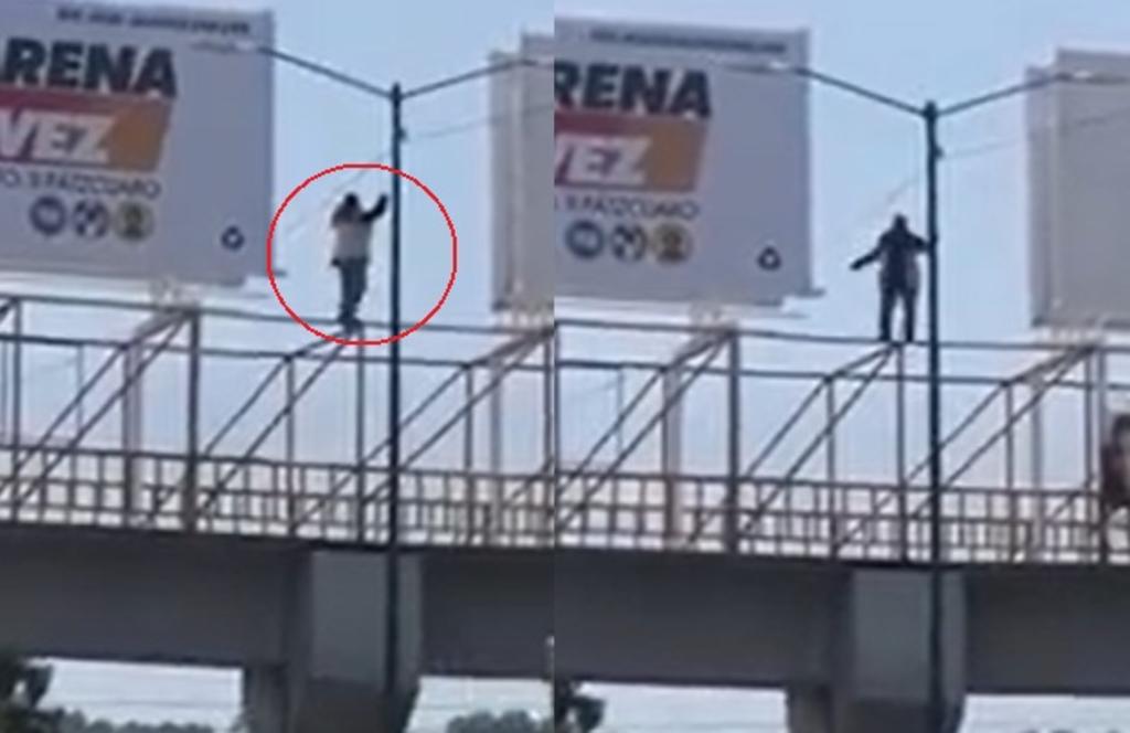 Captan a hombre bailando sobre puente peatonal en Michoacán