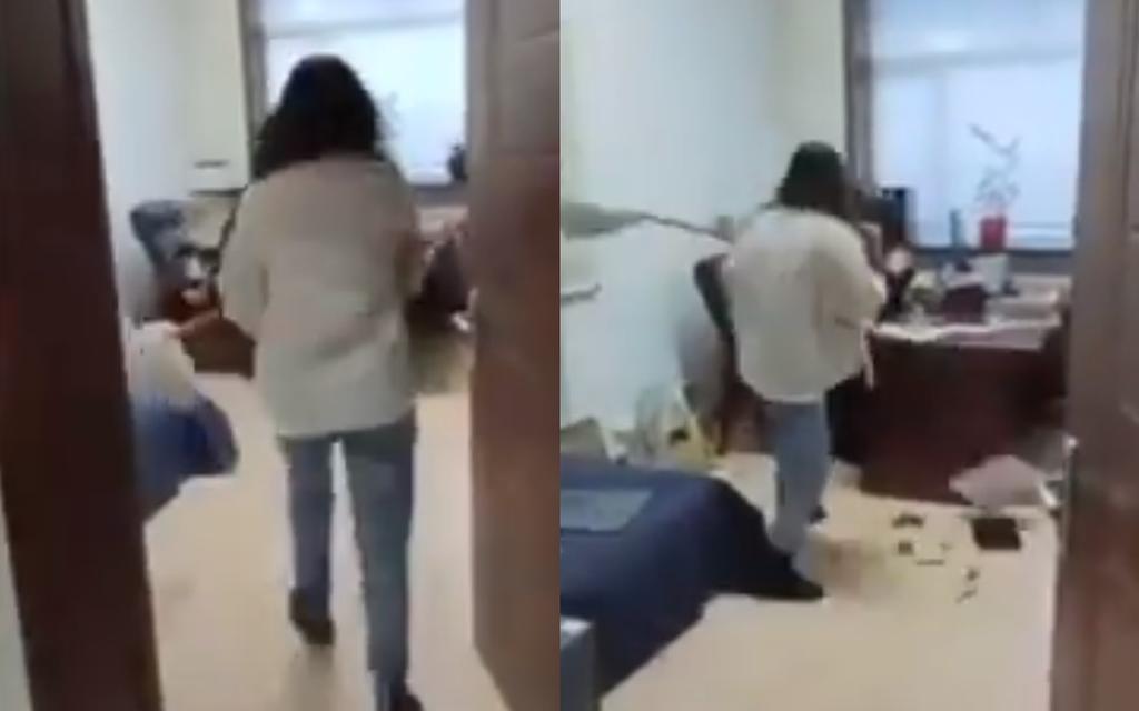 Mujer arremete a golpes contra su jefe por presunto acoso