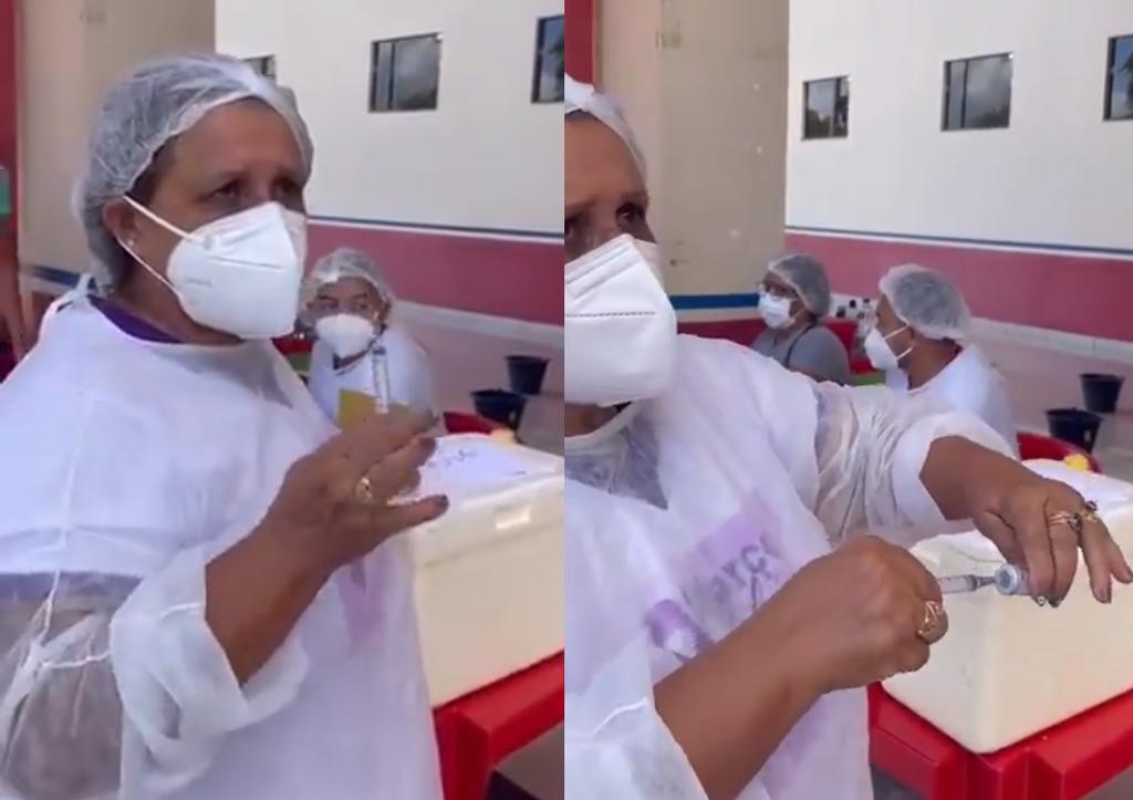 Captan a enfermera 'usando la misma jeringa' para vacunar contra COVID-19