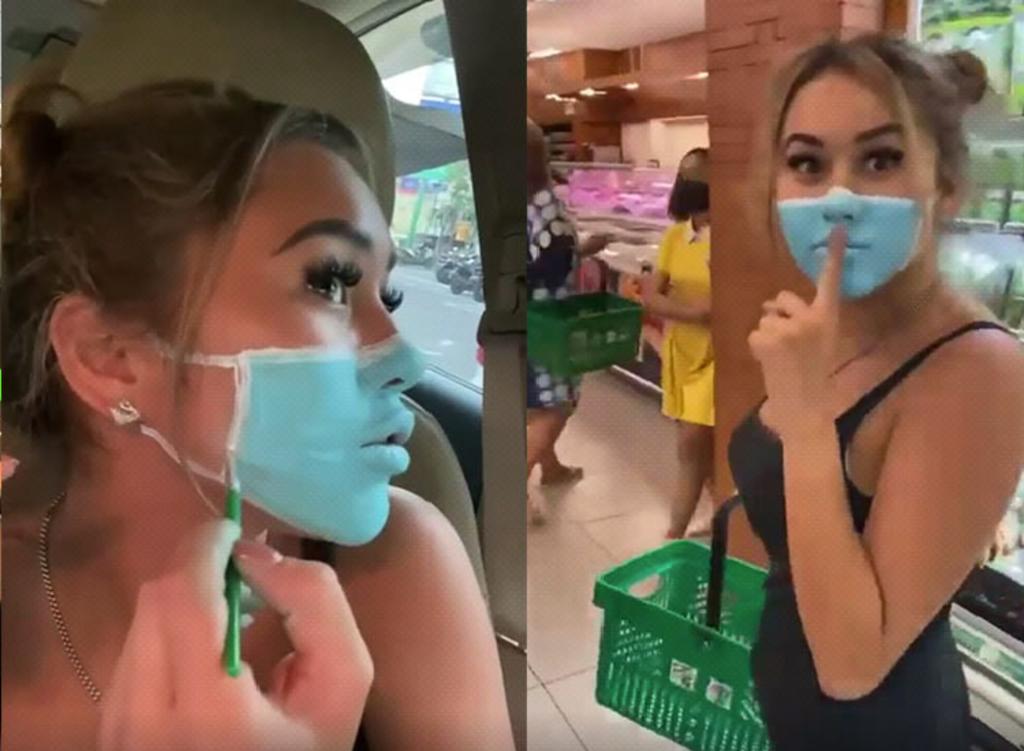 Jóvenes se filman en un supermercado con cubrebocas pintados