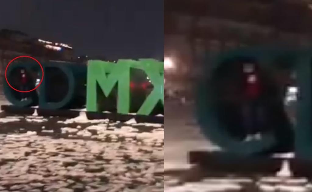 VIRAL: Persona queda atrapada en las letras de la CDMX durante granizada