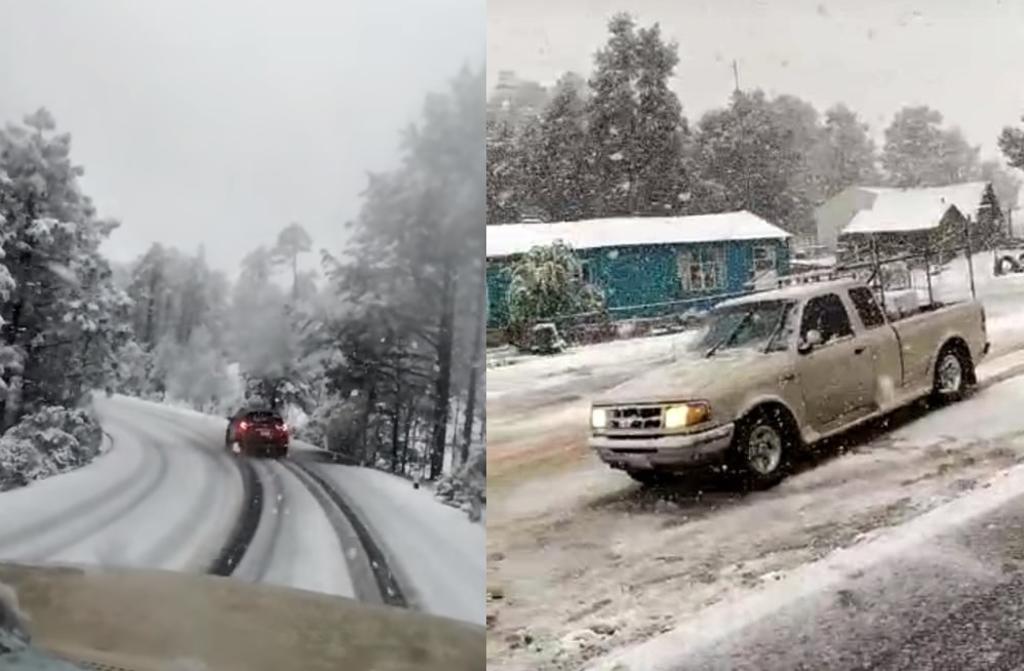 En plena primavera, nevada sorprende a chihuahuenses en El Vergel