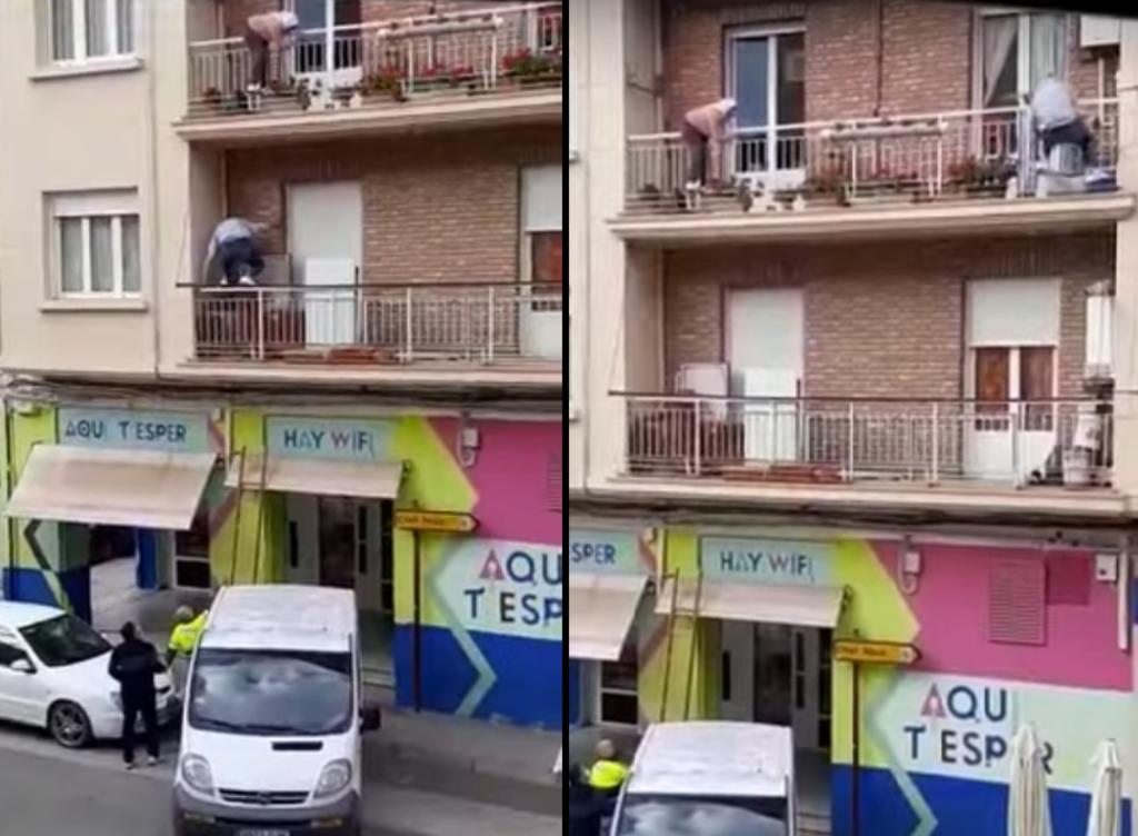 Joven trepa un edifico para ayudar a una mujer a punto de caer por el balcón