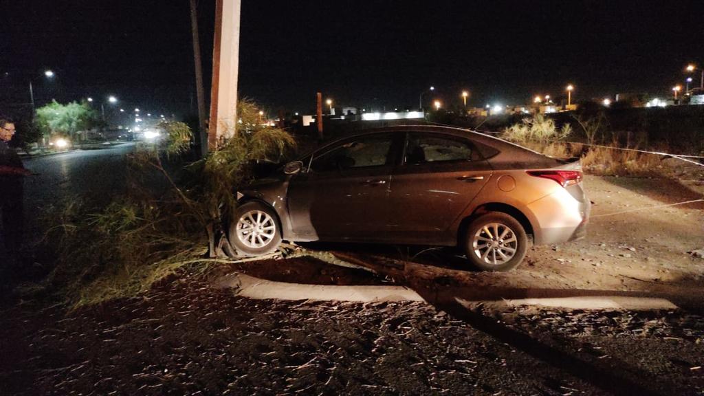 Abandonan vehículo en Torreón tras derribar árbol e impactarse contra poste
