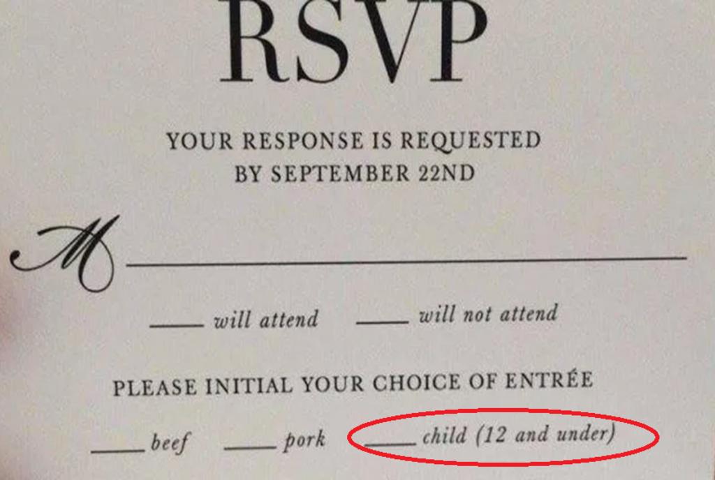 Invitación a boda contiene cómico error: ¿cuántos niños va a comer?