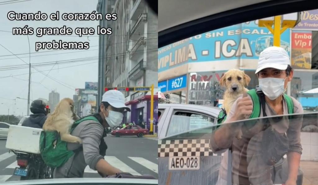 VIRAL: Limpiador de autos 'conmueve' al llevar a su perrito en su espalda