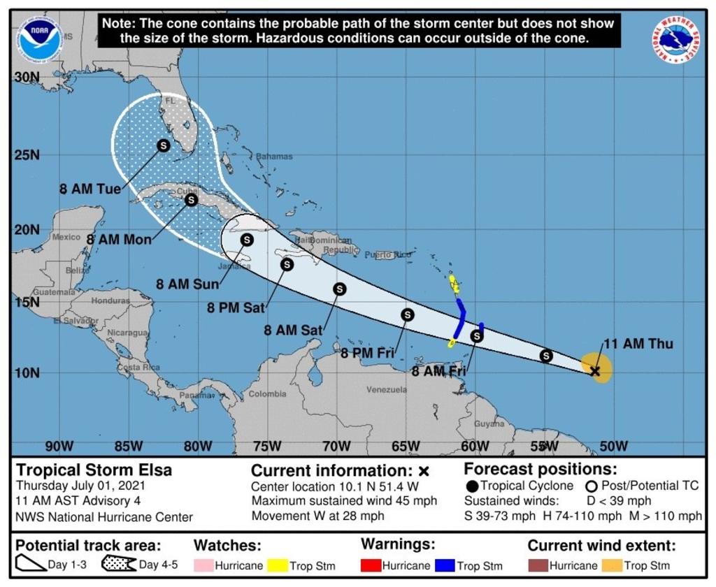 La tormenta tropical 'Elsa' se mueve rápidamente hacia el Caribe; puede fortalecerse