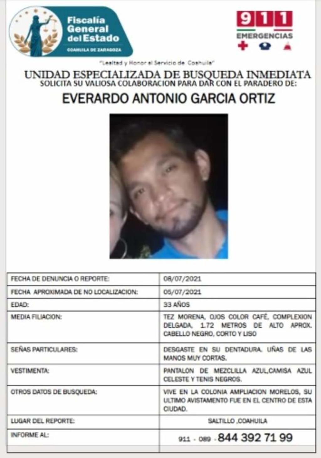 Fiscalía de Coahuila pide colaboración para localizar a hombre reportado como desaparecido