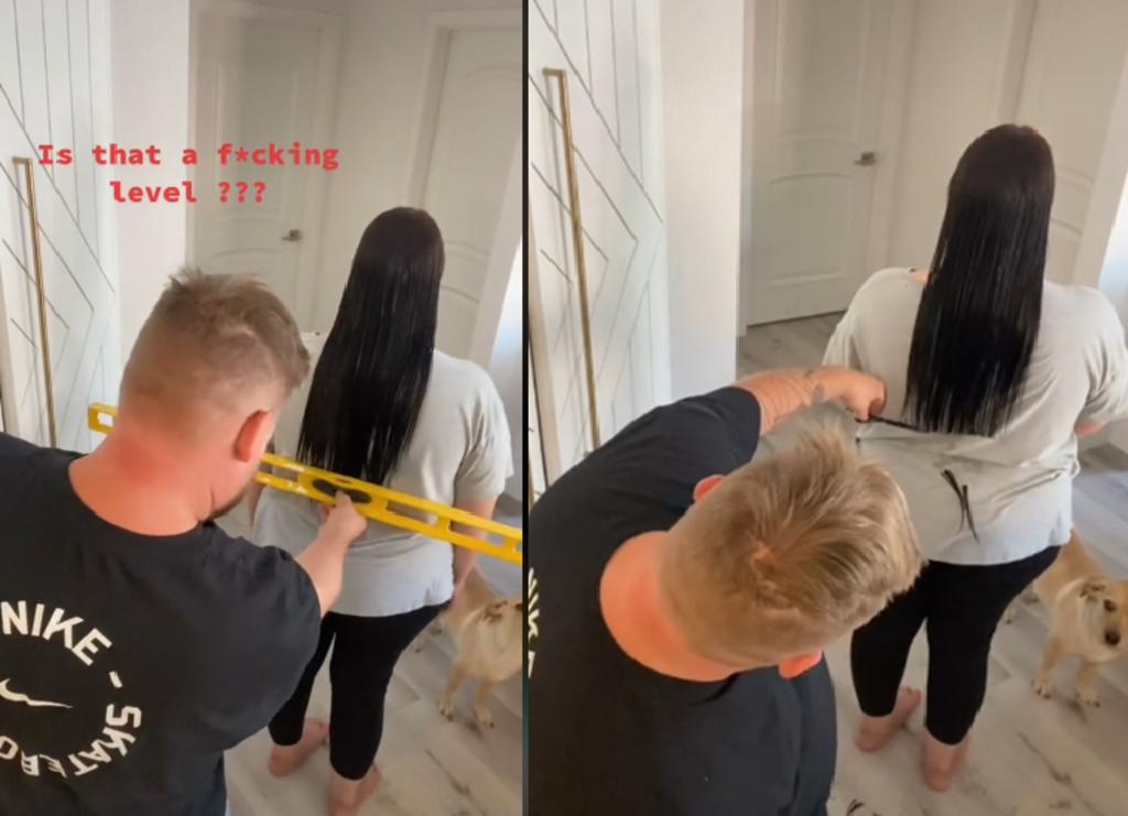 Hombre causa revuelo por la forma como le corta el cabello a su esposa