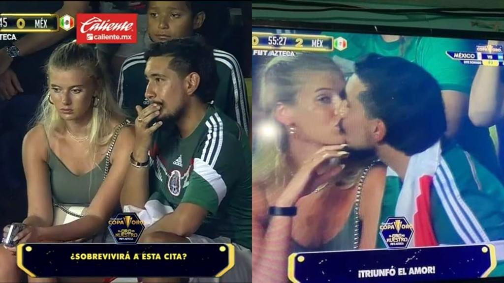 ¡Triunfó México y el amor!; Pareja se vuelve viral en partido de Copa Oro