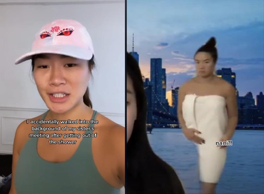 Mujer aparece accidentalmente en la videollamada de su hermana, saliendo de bañarse