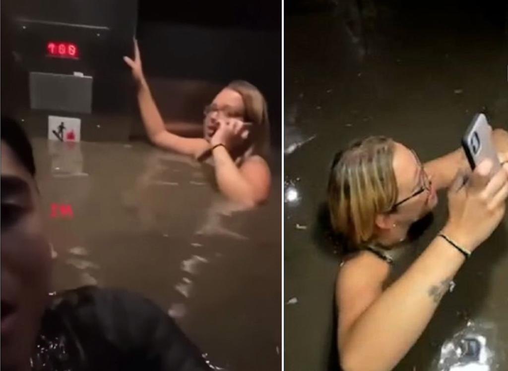 Jóvenes quedan atrapados en un elevador que se inunda
