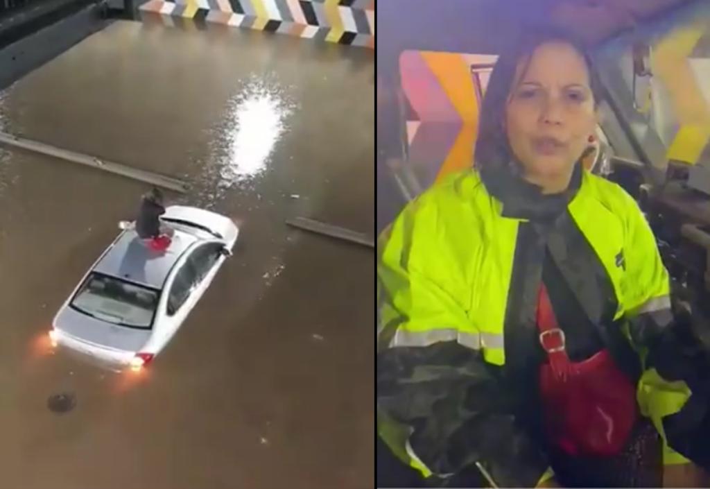 Repartidores rescatan a mujer en el techo de su auto por las inundaciones en Venezuela