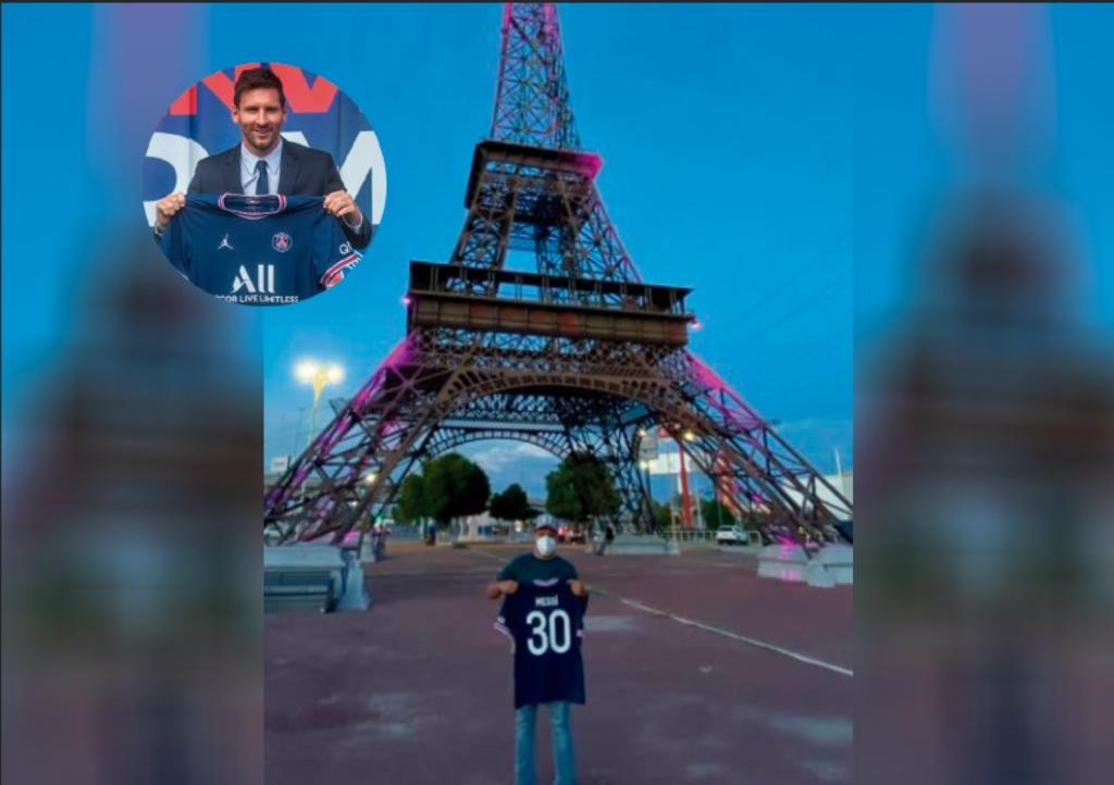 Aficionado lagunero recibe a Messi en la Torre Eiffel... de Gómez Palacio