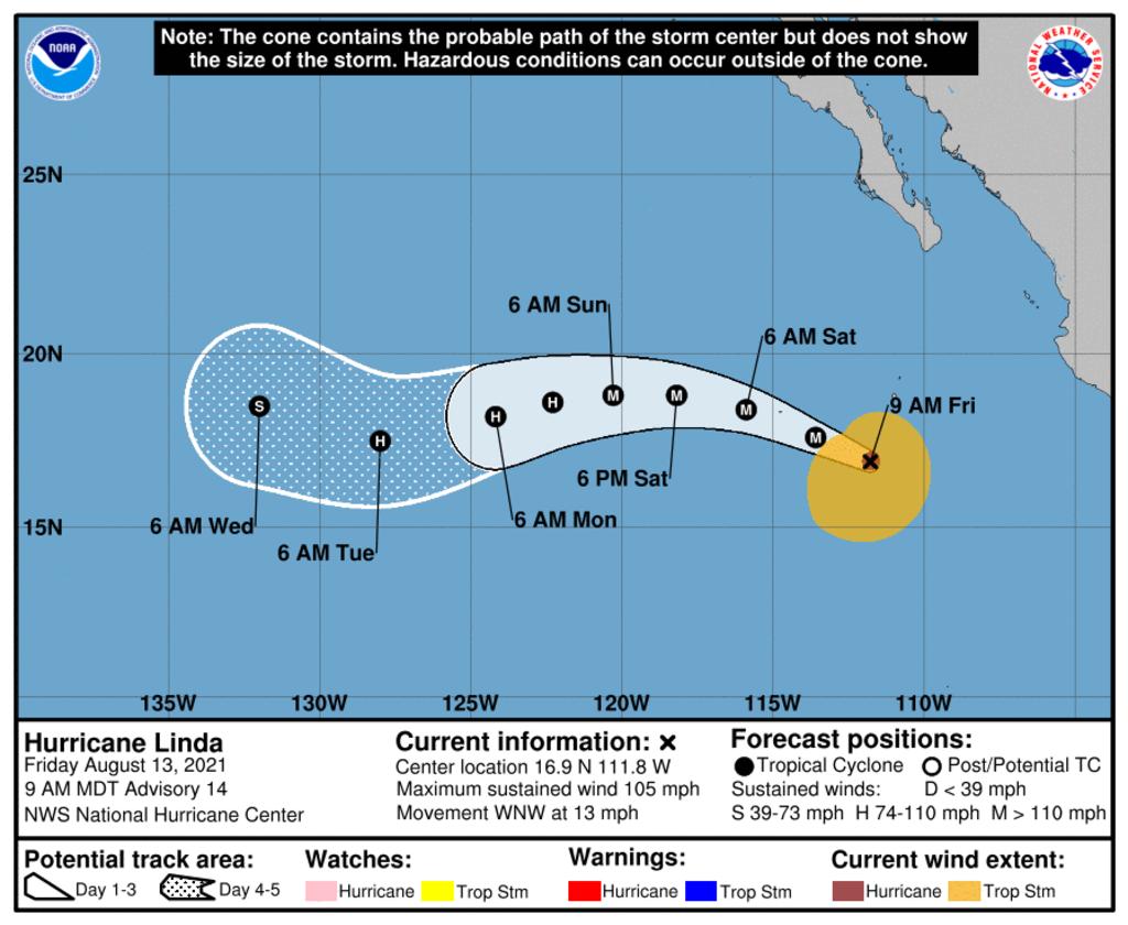 El huracán 'Linda' se fortalece a categoría 2 en el Pacífico mexicano