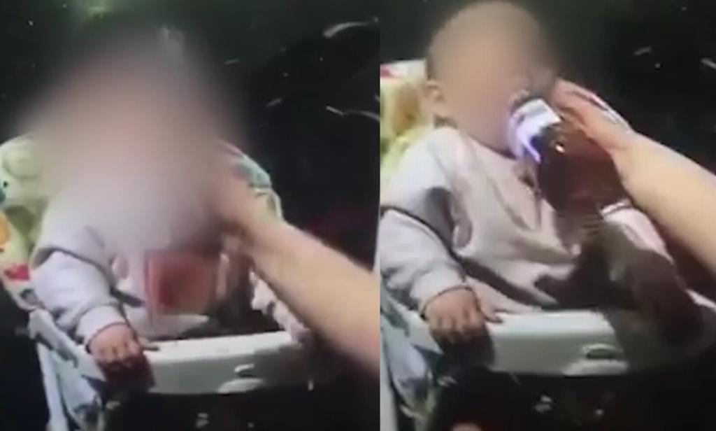 Madre y su amiga obligan a bebé a tomar vino mientras llora