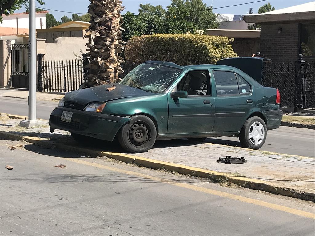 Vehículo se proyecta contra palma en colonia San Isidro de Torreón