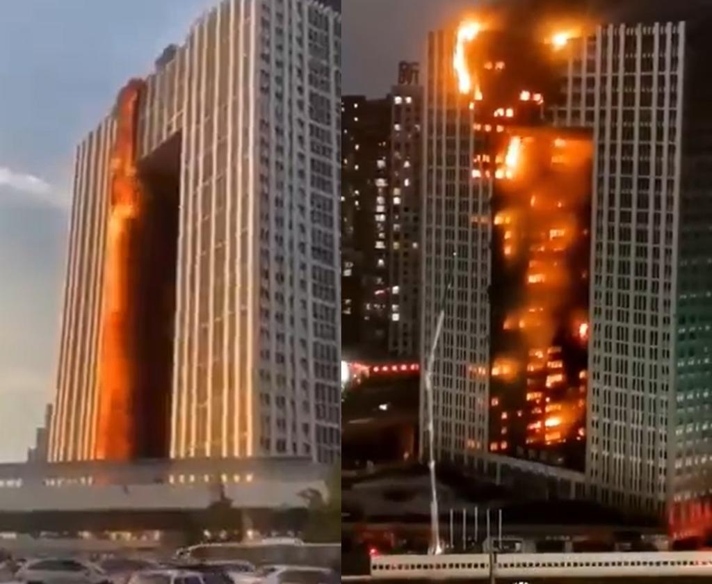 VIDEOS: Incendio consume rascacielos en China