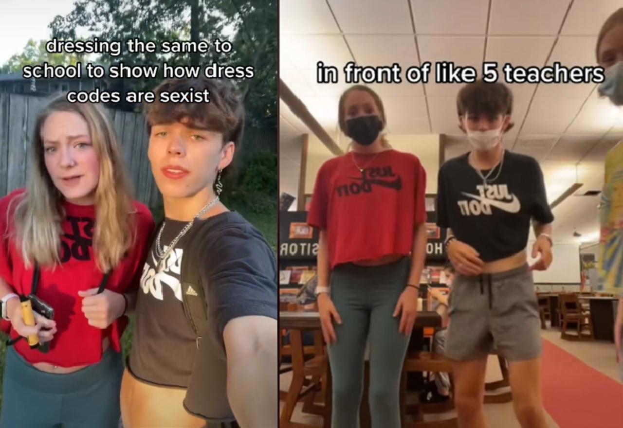 Dos estudiantes usan atuendos parecidos para demostrar que el código de vestimenta es sexista
