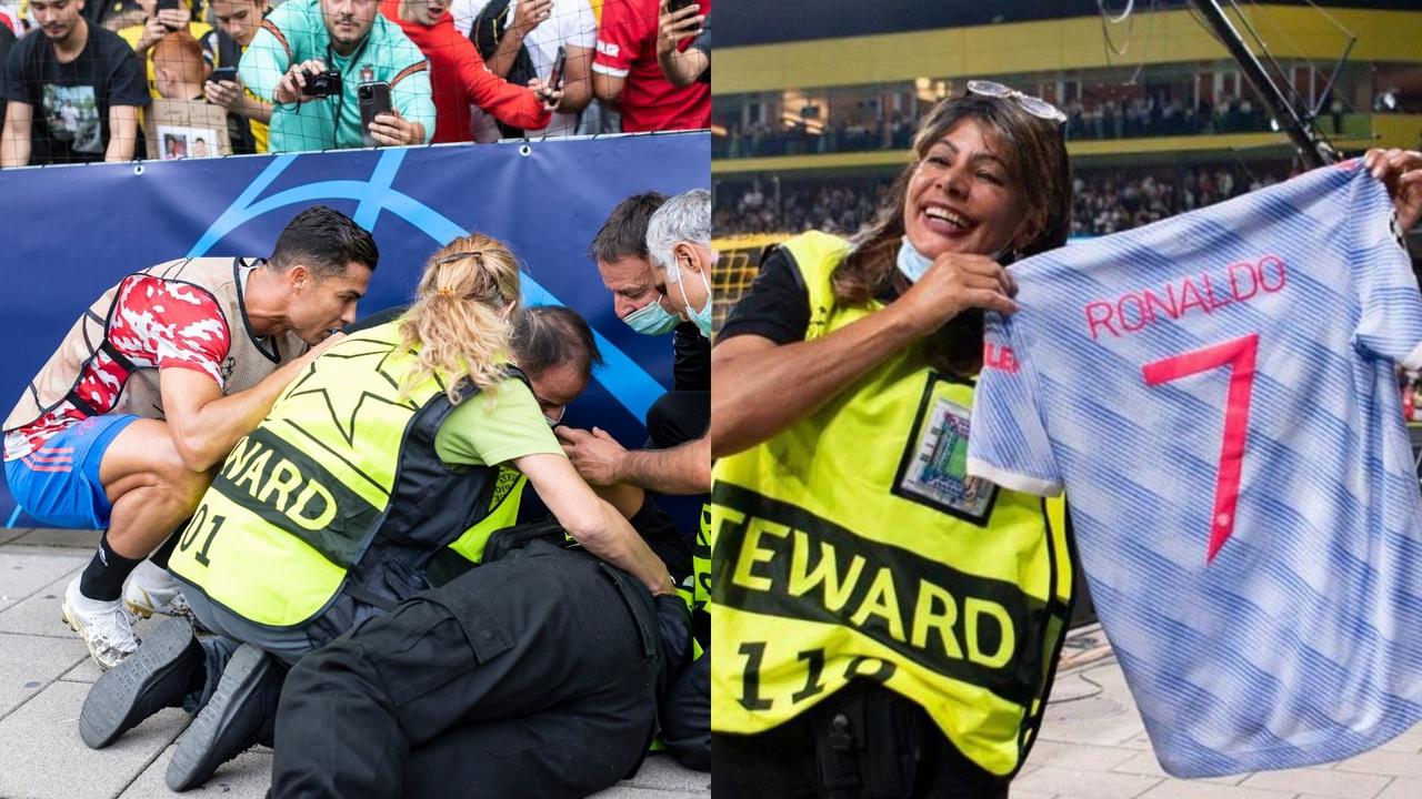 Guardia recibe el jersey de Cristiano tras pelotazo en la Champions League