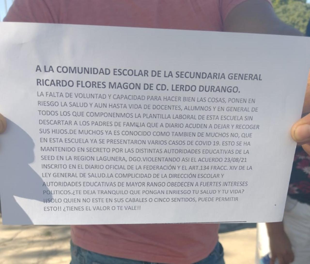 Dirección y padres de familia niegan brote de COVID en Secundaria Ricardo Flores Magón de Lerdo