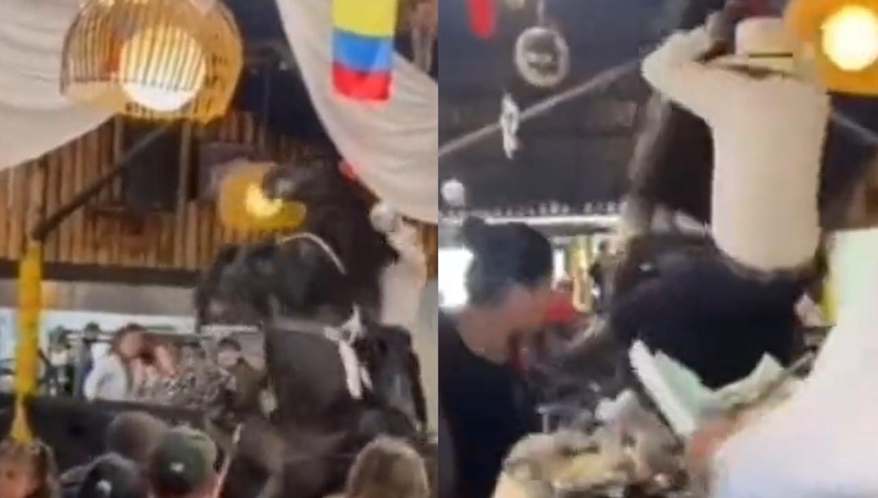 VIDEO: Caballo y su jinete caen sobre mesa de comensales durante show en restaurante