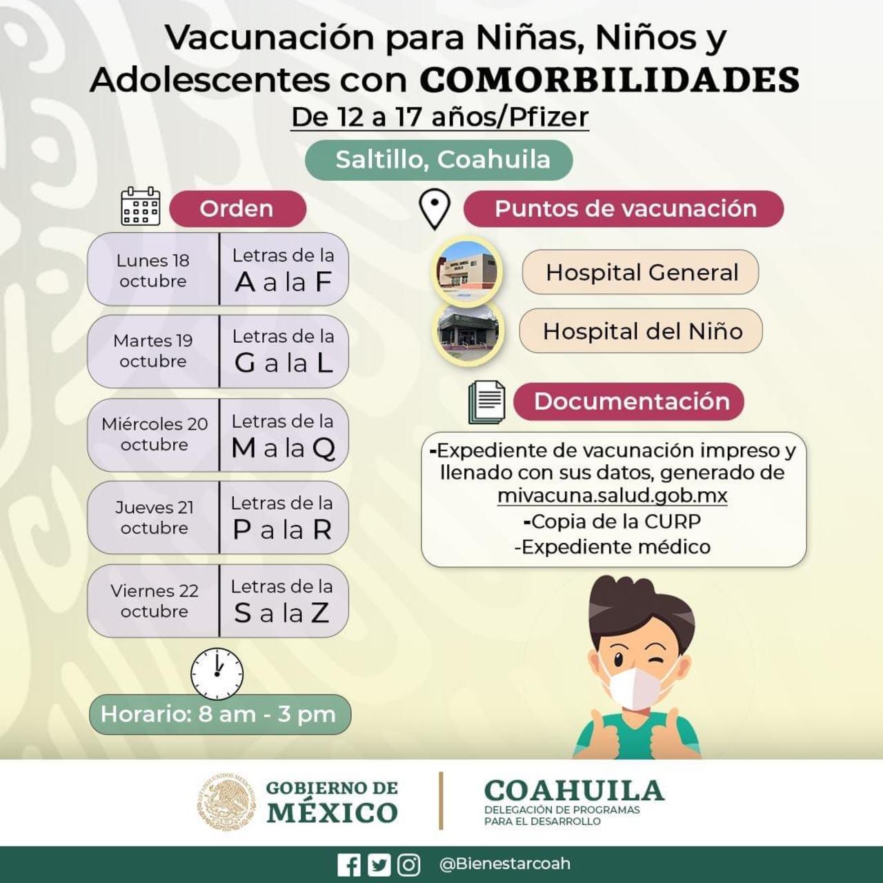 El lunes inicia vacunación antiCOVID en menores de 12 a 17 años en Saltillo