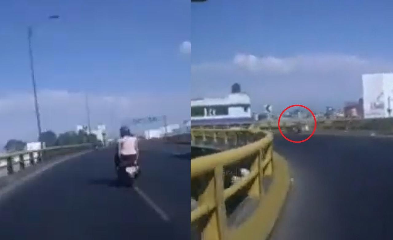 VIDEO: Mujeres impactan en motocicleta y caen de un puente en Nezahualcóyotl