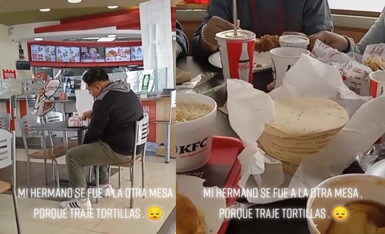Joven cambia de mesa en restaurante de pollo frito porque su familia llevó tortillas