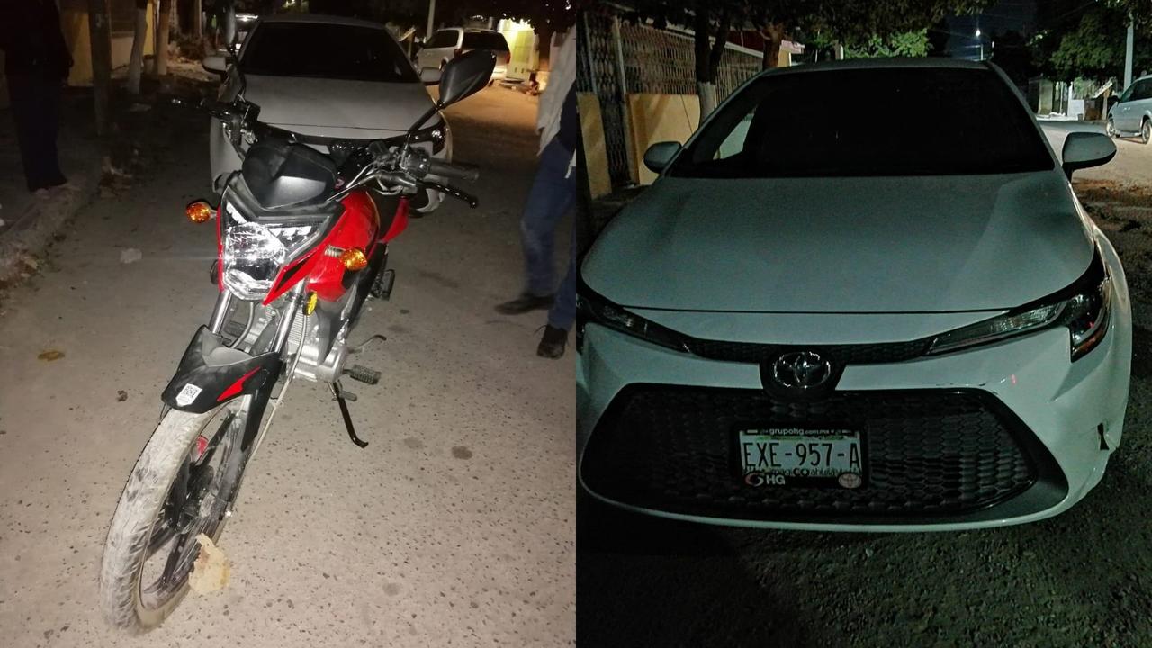 Motociclista intenta huir tras chocar contra auto estacionado en Torreón